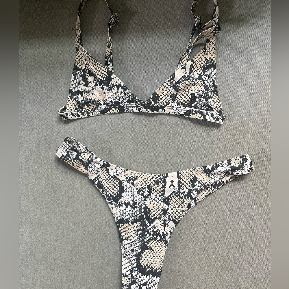 Neutral snakeskin bikini set top and bottom